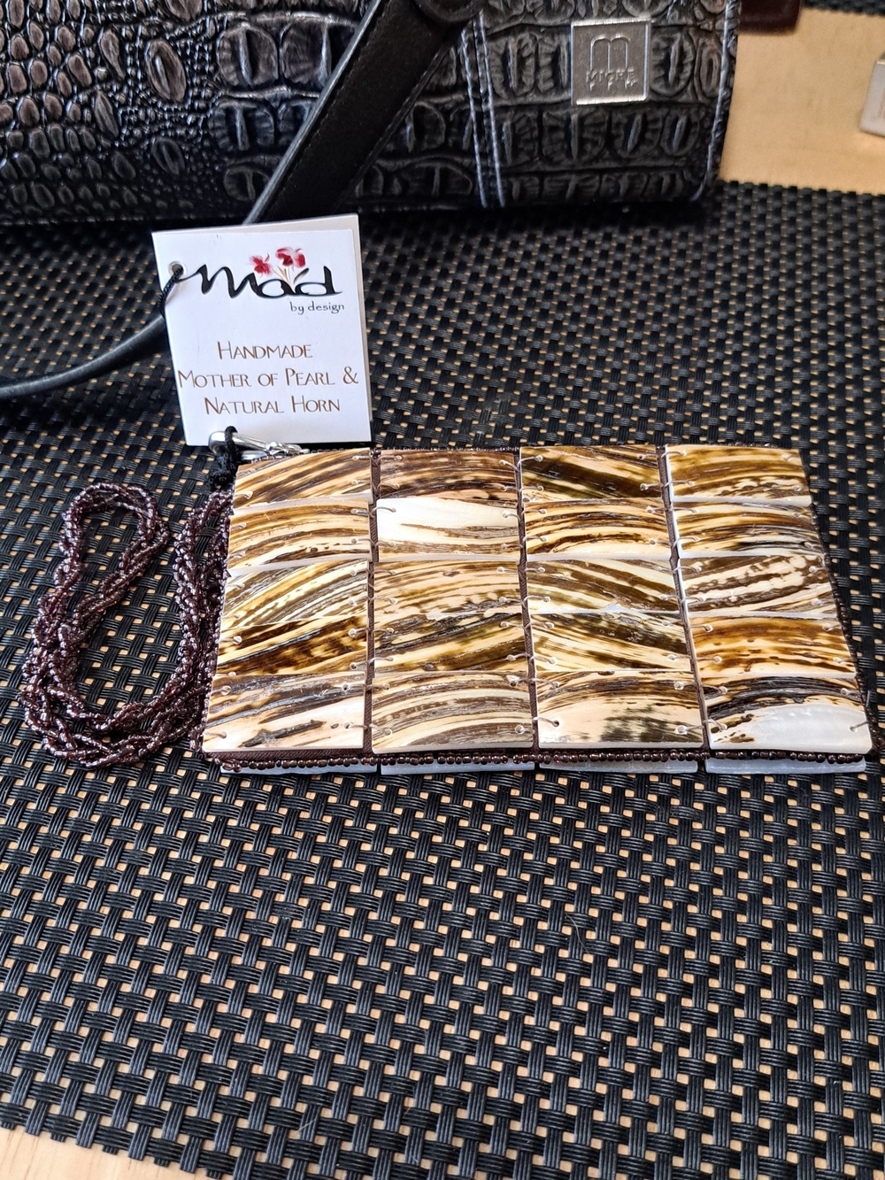 Mad By Design Mother Of Pearl Tiles With Natural Horn Tiles Wristlet Or Change